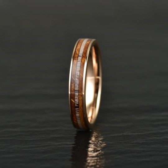 Rose Tungsten Whiskey Barrel Antler Women's Wedding Band 4MM/8MM