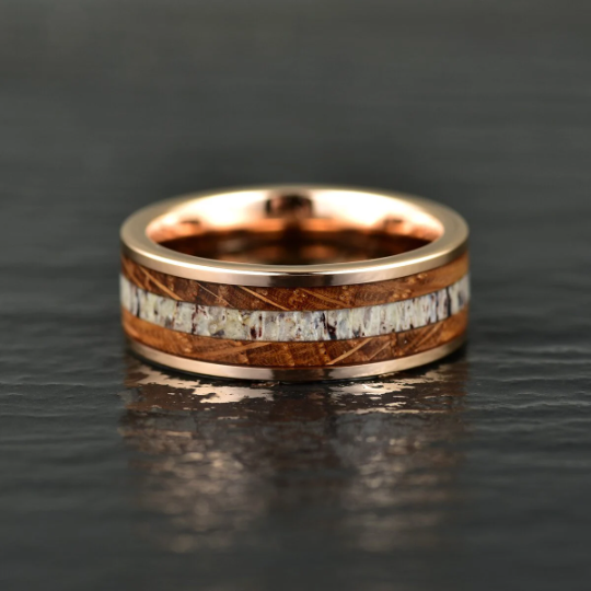 Rose Tungsten Whiskey Barrel Antler Women's Wedding Band 4MM/8MM
