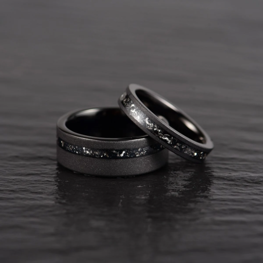 Black Meteorite Band - Black Tungsten Meteorite Sand Blasted 4MM - Rings By Pristine