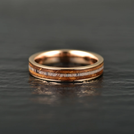 Rose Tungsten Whiskey Barrel Antler Women's Wedding Band 4MM/8MM