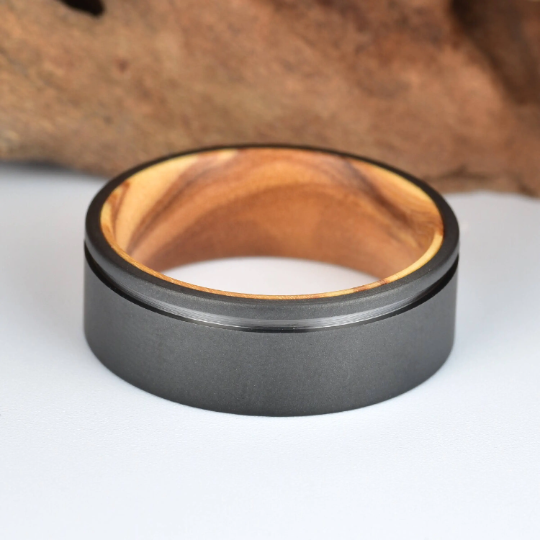 Olive Wood Black Titanium Women's Wedding Band 4MM - Rings By Pristine