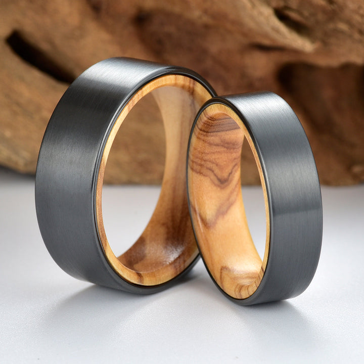 Zirconium Olive Wood 6MM - Rings By Pristine