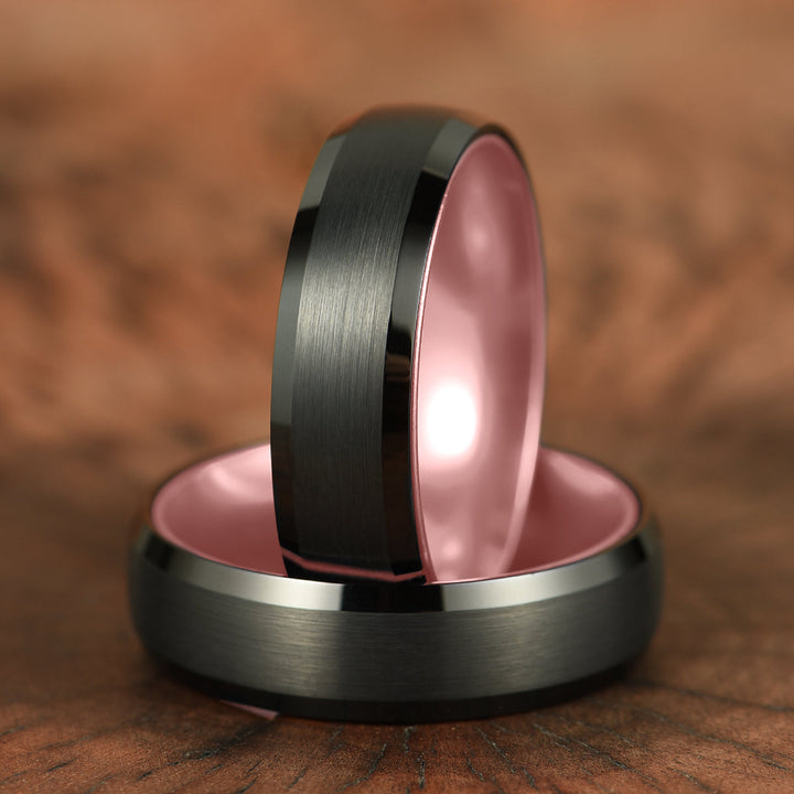 Pristine Passion Rose Interior Tungsten Wedding Band 8MM - Rings By Pristine