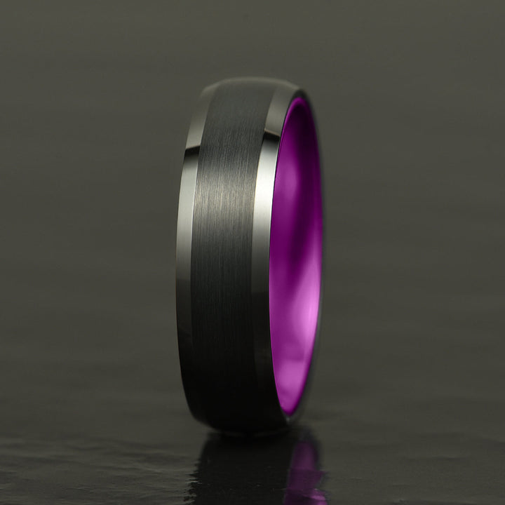 Pristine Passion Purple Interior Black Tungsten Wedding Band 8MM - Rings By Pristine