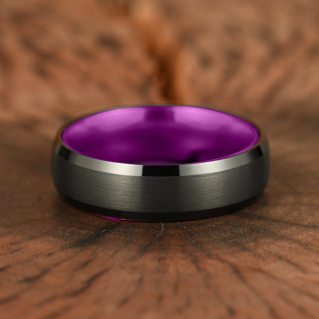 Pristine Passion Purple Interior Black Tungsten Wedding Band 8MM - Rings By Pristine