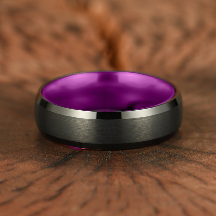Pristine Passion Purple Interior Black Tungsten Wedding Band 8MM - Rings By Pristine