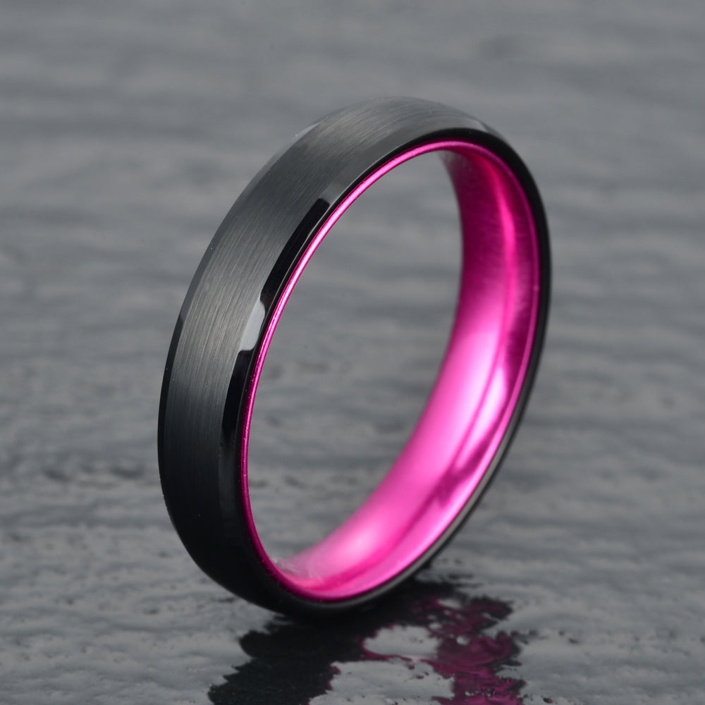 Pristine Passion Fuchsia Interior Tungsten Wedding Band 8MM - Rings By Pristine
