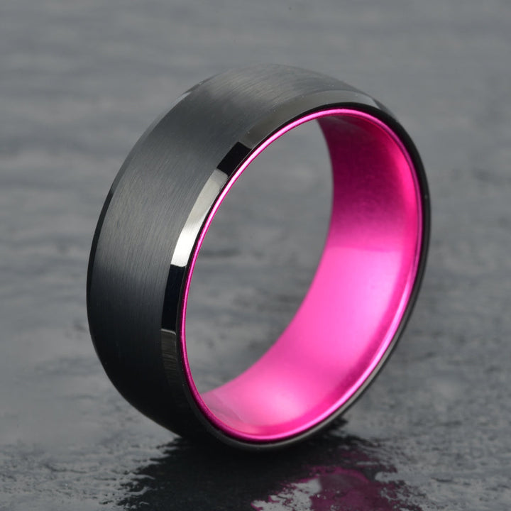 Pristine Passion Fuchsia Interior Tungsten Men's Wedding Band 4MM - Rings By Pristine