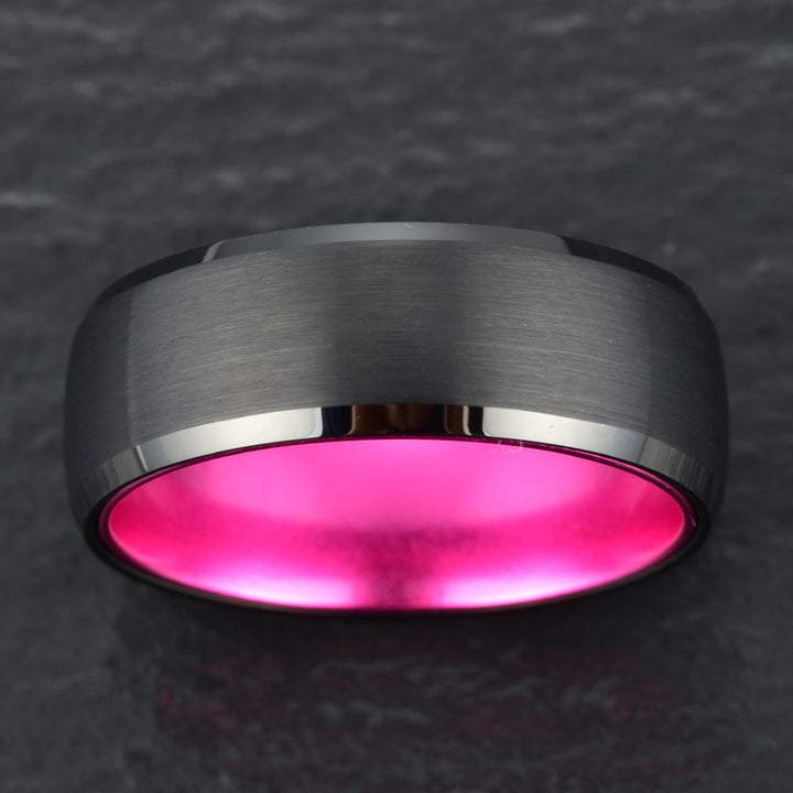 Pristine Passion Fuchsia Interior Tungsten Men's Wedding Band 4MM - Rings By Pristine