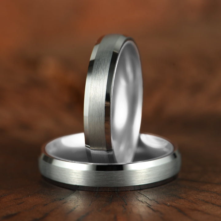 Pristine Passion Silver Interior Silver Tungsten Wedding Band 8MM - Rings By Pristine