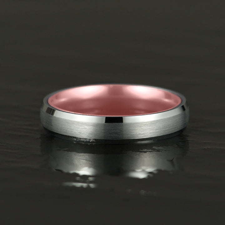 Pristine Passion Rose Interior Silver Tungsten Wedding Band 8MM - Rings By Pristine