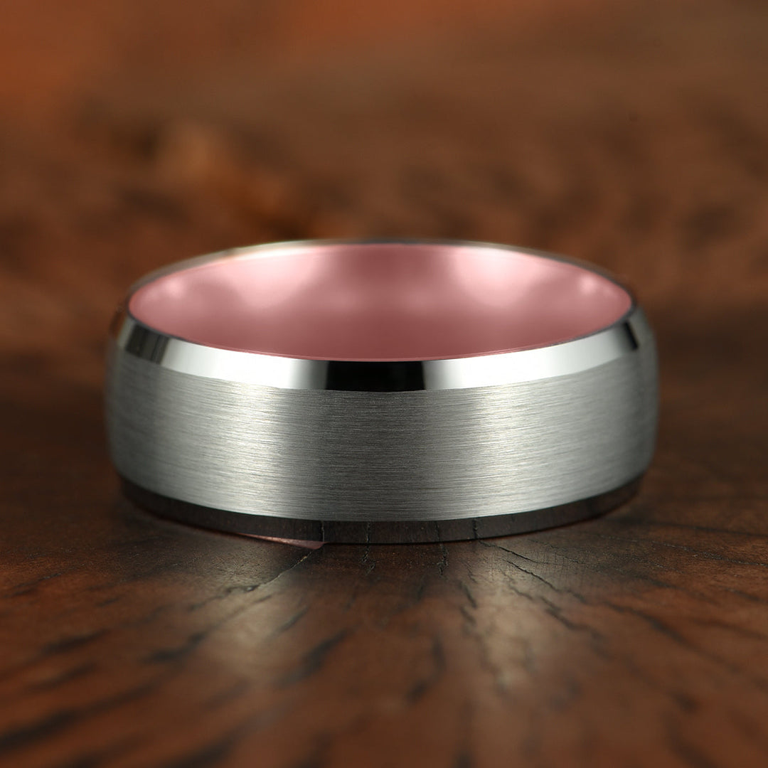 Pristine Passion Rose Interior Silver Tungsten Wedding Band 4MM - Rings By Pristine