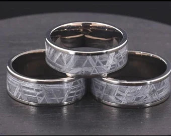 Muonionalusta Meteorite Tungsten Mens Wedding Band 8MM - Rings By Pristine