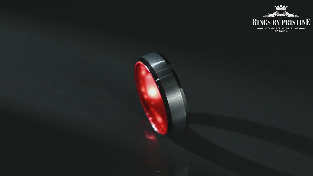 Pristine Passion Red Interior Tungsten Wedding Band 8MM