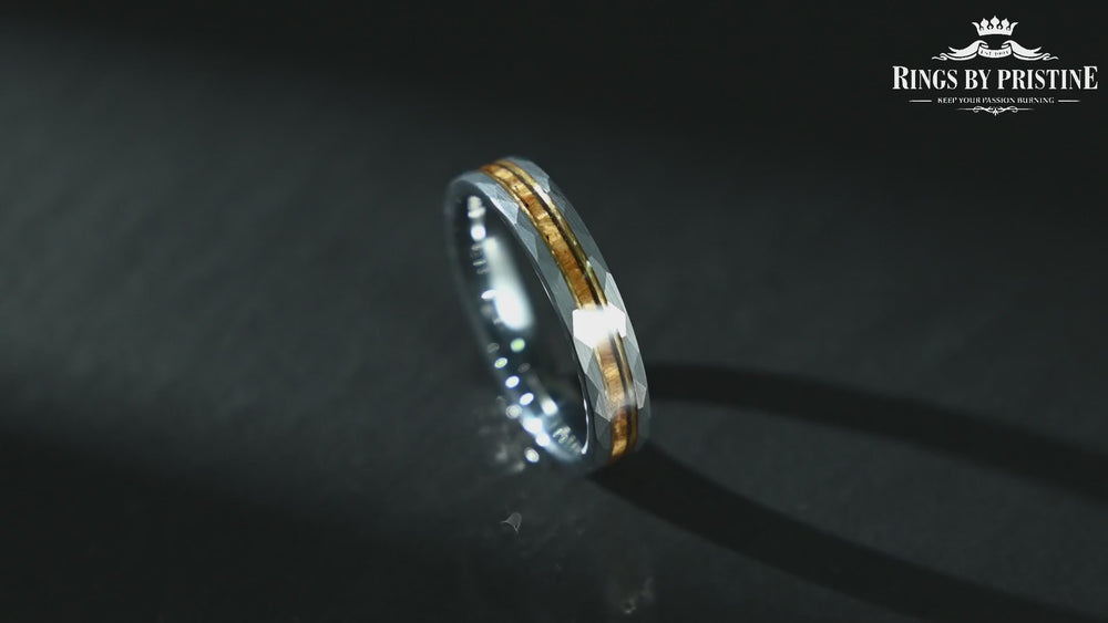 Hawaiian Koa Wood Hammered Tungsten Women's Wedding Band 4MM