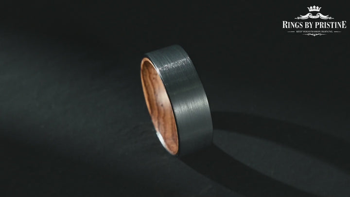 Black Tungsten Zebra Wood Men's Wedding Band 8MM