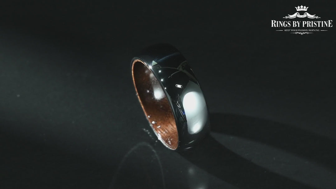 Rounded Glossy Silver Tungsten Walnut Wood Men's Wedding Band 8MM