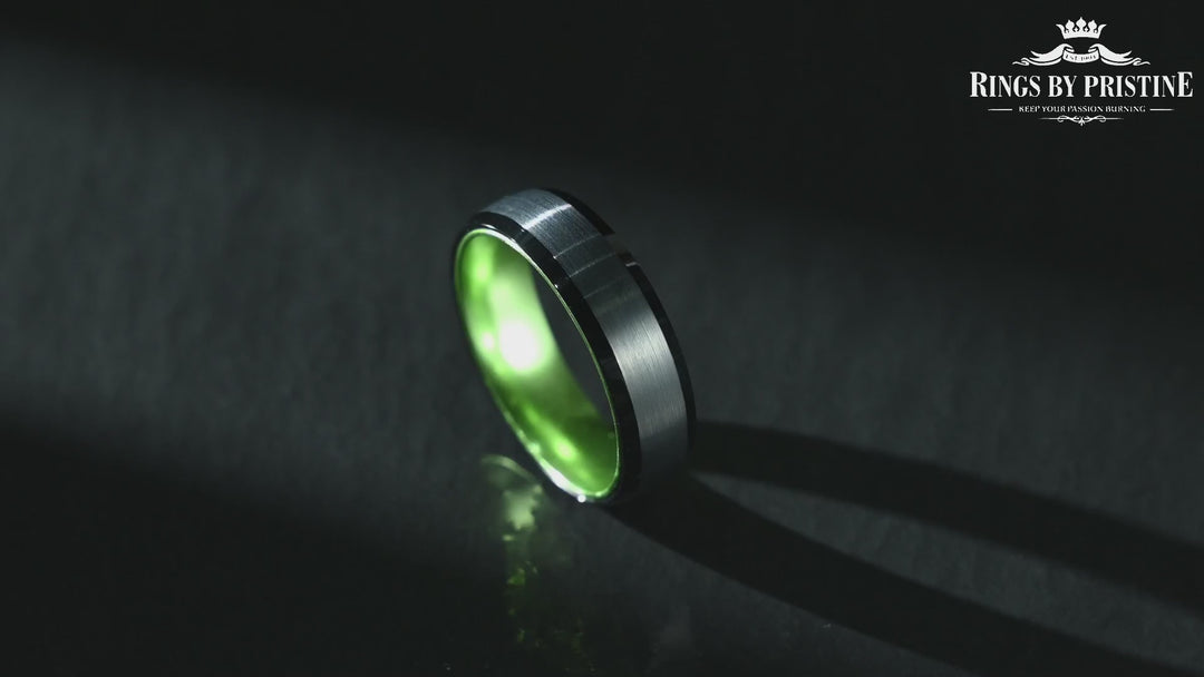 Green Interior Tungsten Men's Wedding Band