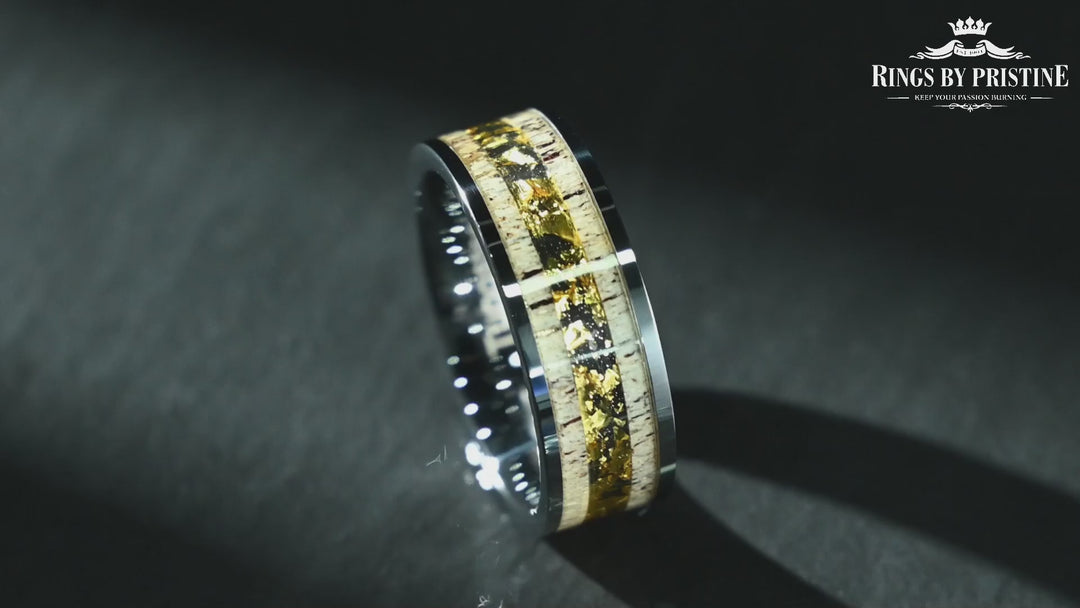 Tungsten Gold Leaf Antler Men's Wedding Band 8MM