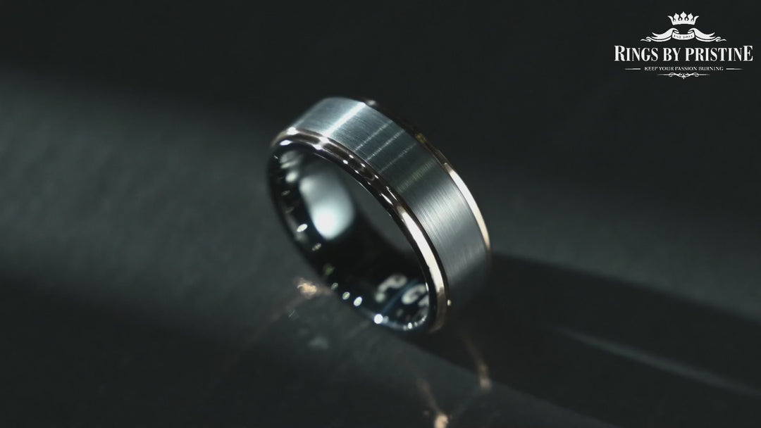 Black & Rose - Black Tungsten Rose Inlay Men's Wedding Band 8MM