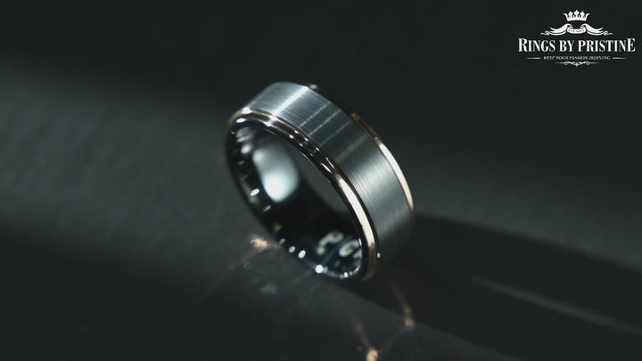 Black & Rose - Black Tungsten Rose Inlay Men's Wedding Band 8MM