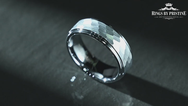 Hammered White Tungsten Men's Wedding Band 8MM