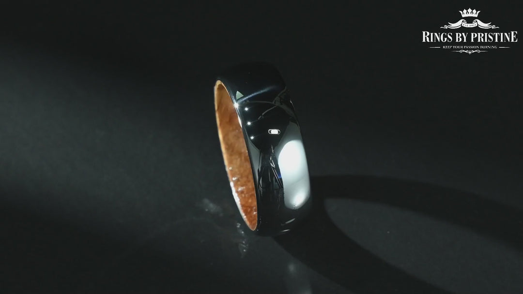 Rounded Comfort Fit Polished Silver Titanium Koa Wood Men's Wedding Band 8MM