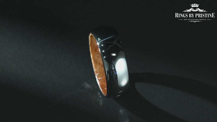 Rounded Comfort Fit Polished Silver Titanium Koa Wood Men's Wedding Band 8MM