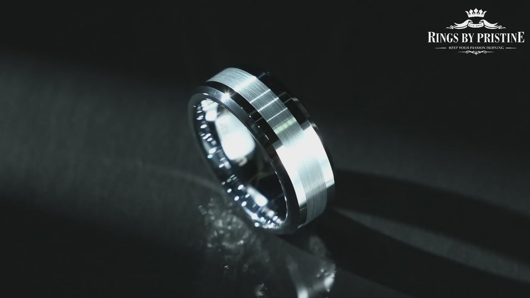 Silver Tungsten Brushed Men's Wedding Band 8MM