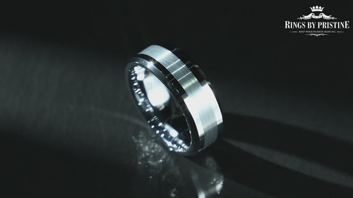 Silver Tungsten Brushed Men's Wedding Band 8MM