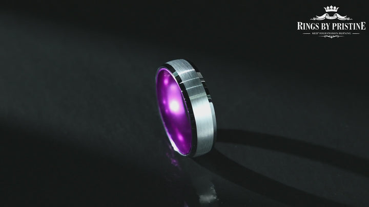 Pristine Passion Purple  Interior Silver Tungsten Wedding Band 4MM
