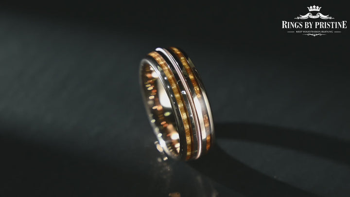 The Hawaiian Ring - Hawaiian Koa Wood & Guitar String Rose Tungsten Wedding Band 6MM
