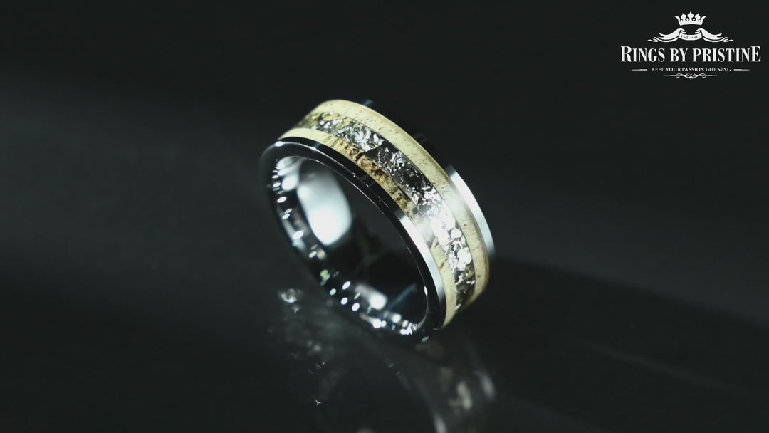 Tungsten Antler Silver Leaf Men's Wedding Band 8MM