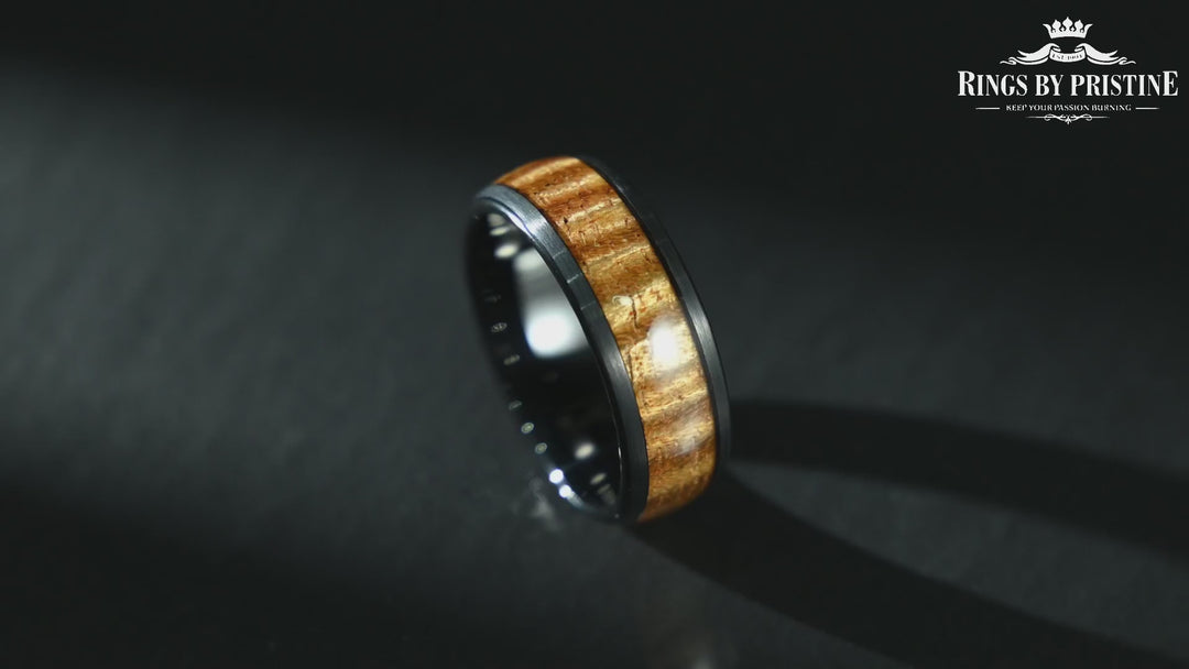 Hawaiian Koa Wood Black Tungsten Mens Wedding Band 8MM