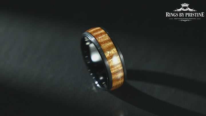 Hawaiian Koa Wood Black Tungsten Mens Wedding Band 8MM