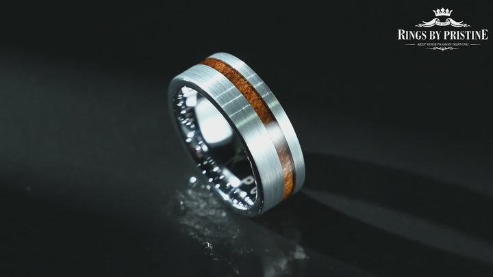 Silver Tungsten Koa Wood Inlay Men's Wedding Band 8MM