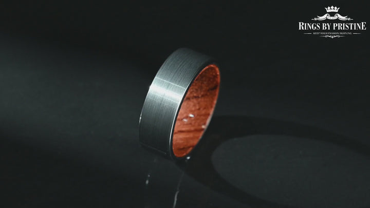 Matte Grey Flat Titanium Rose Wood Men's Wedding Band 8MM