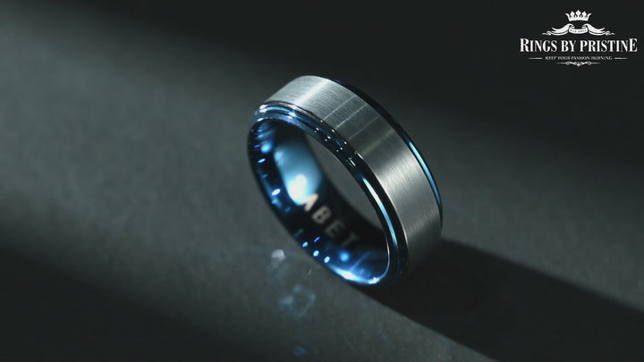 Black Tungsten Blue Colored Ring Passion Collection Men's Wedding Band 8MM