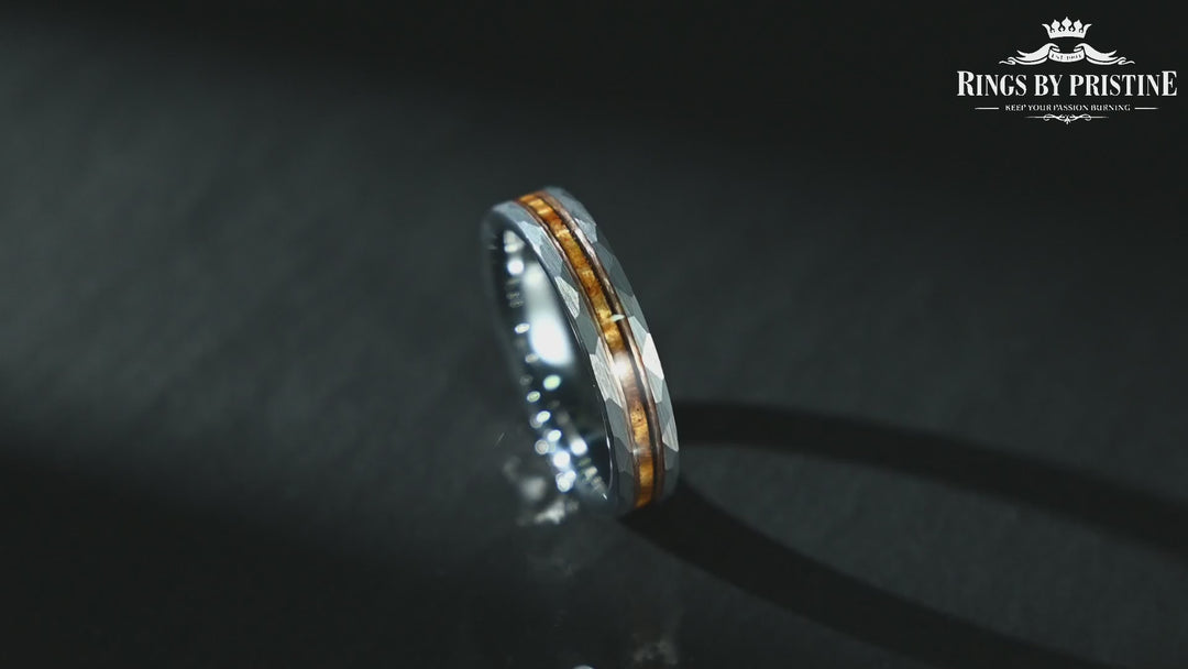 Vivo Per Lei Ring - Hawaiian Koa Wood Abalone & Guitar String Tungsten Women's Wedding Ring 4MM