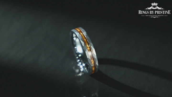 Vivo Per Lei Ring - Hawaiian Koa Wood Abalone & Guitar String Tungsten Women's Wedding Ring 4MM