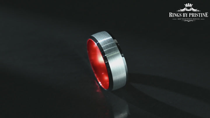 Pristine Passion Red Interior Silver Tungsten Wedding Band 6MM