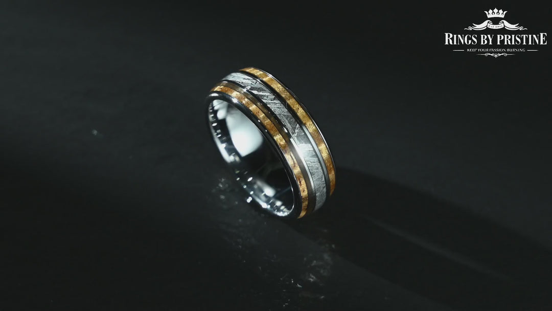 The Marcus Ring - Hawaiian Koa Wood & Meteorite Tungsten Mens Wedding Ring 8MM