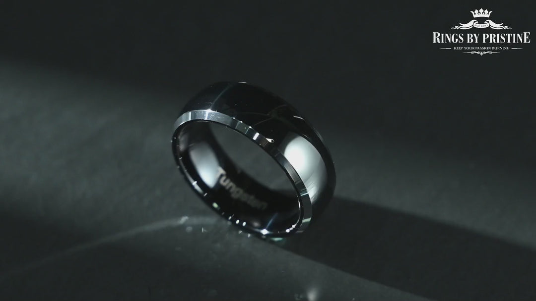 Silver Black Glossy Tungsten Men's Wedding Band 8MM