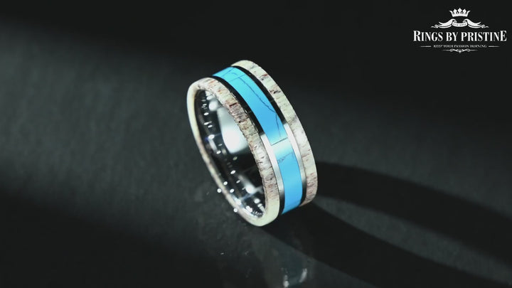 Tungsten Antler Turquoise Men's Wedding Band 8MM