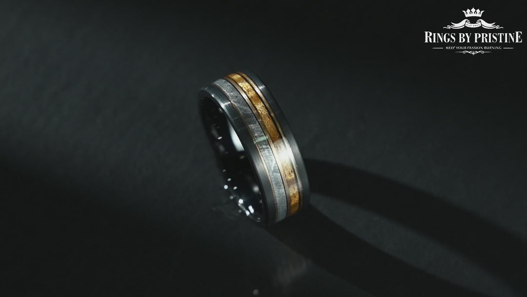 The Executive Ring  - Hawaiian Koa Wood & Meteorite Black Tungsten Mens Wedding Band 8MM