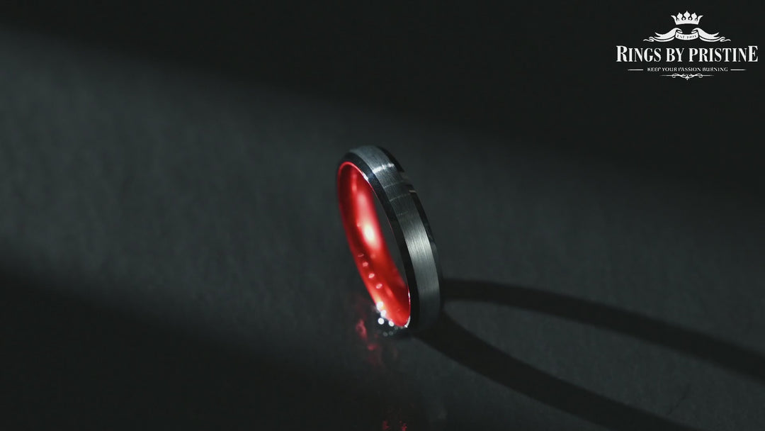 Pristine Passion Red Interior Tungsten Women's Wedding Band 4MM