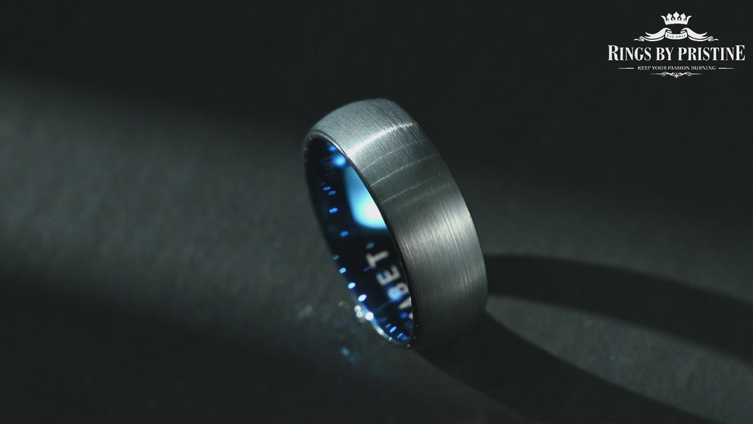 Black Tungsten Blue Inlay Pristine Passion Men's Wedding Band 8MM