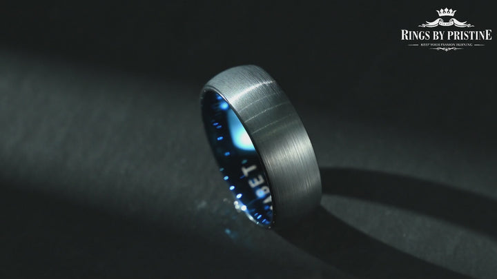 Black Tungsten Blue Inlay Pristine Passion Men's Wedding Band 8MM