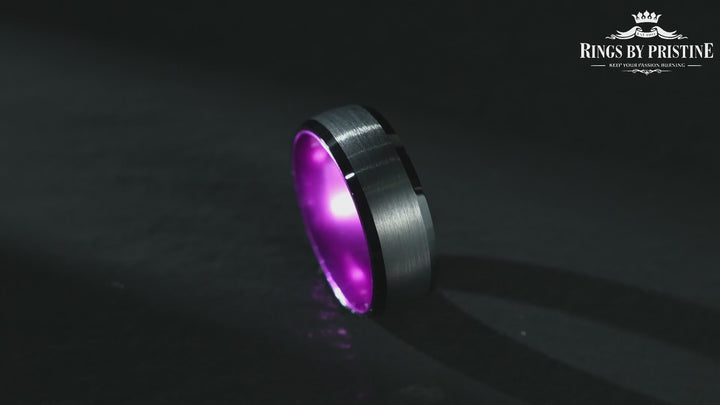 Pristine Passion Purple Interior Black Tungsten Wedding Band 8MM