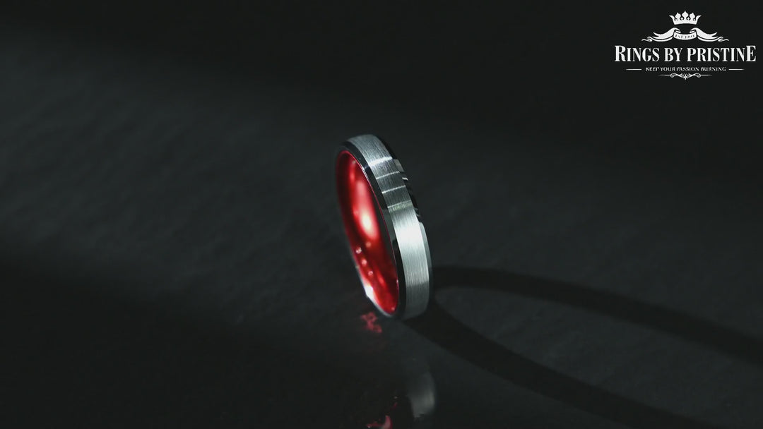 Pristine Passion Red Interior Silver Tungsten Wedding Band 6MM